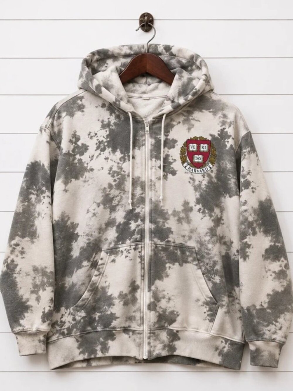 Harvard University Gray White Tie-Dye Zip Hoodie Womens L
